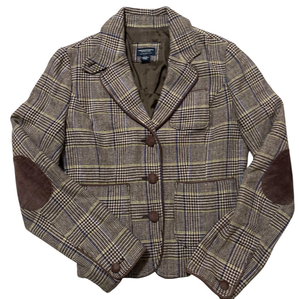American Eagle Outfitters Plaid Blazer with Brown Elbow Patches Vintage Y2K